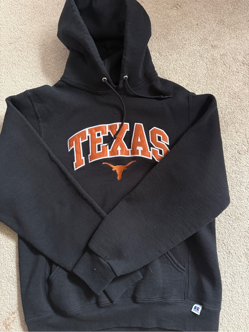 University of Texas Black Crewneck Hoodie with Burnt Orange TEXAS Logo